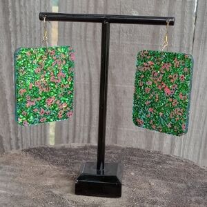 Hand Crafted Green and Pink  Earrings